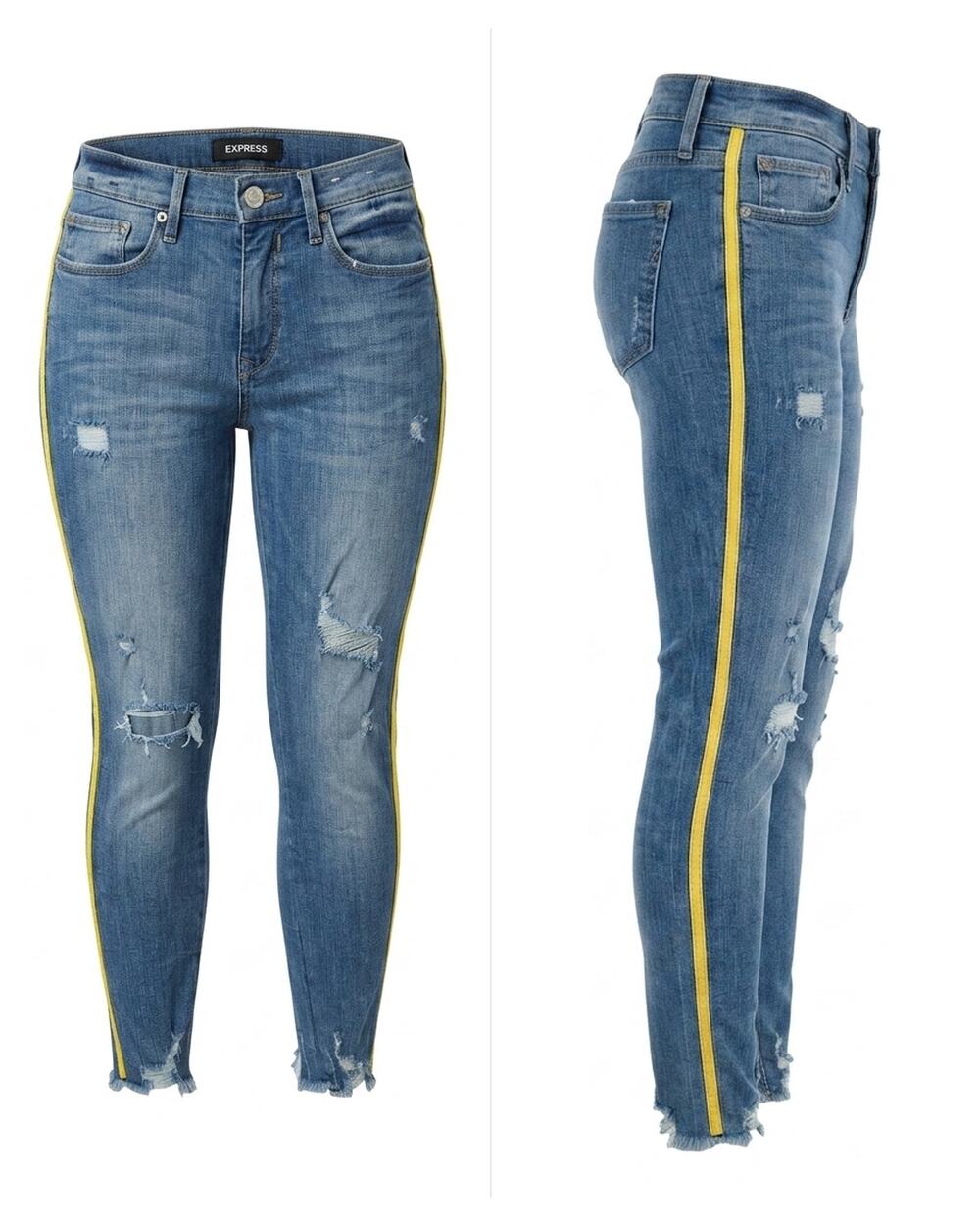 Express Ankle Legging Mid Rise Yellow Stripe Blue Jeans Women Size 4R - Picture 1 of 16